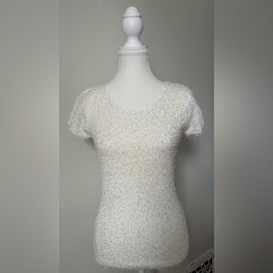 MAGGIE White Fuzzy Y2K Cottagecore Short Sleeve Size M